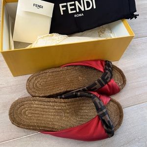 Fendi Brown Raso Espadrilles Sandals red and brown